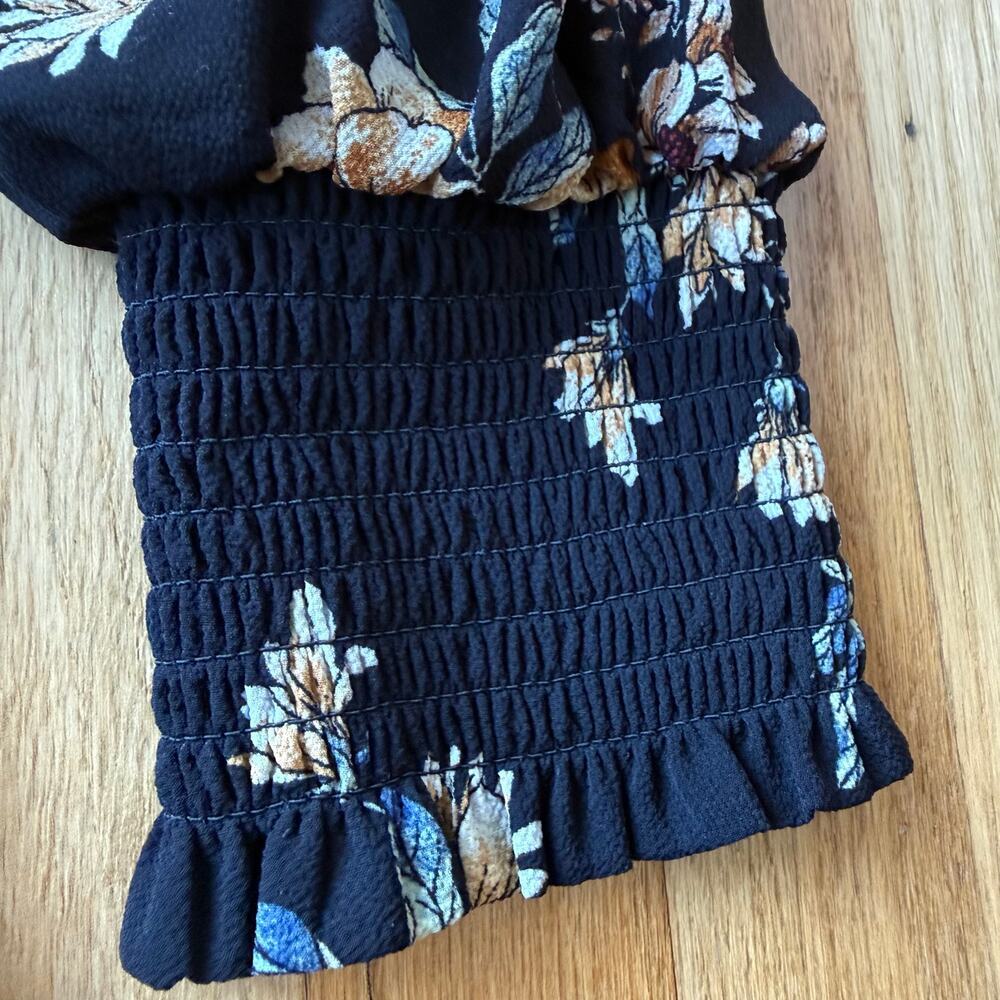 Black Floral Babydoll Ruched A-line Dress Sz XL Boho 90's Y2K Indie Romantic NWT - Picture 7 of 10
